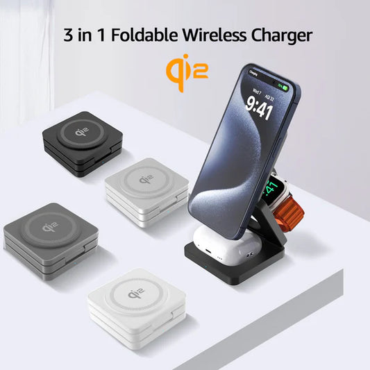 Trifold 3-in-1 MagSafe Qi2 Fast Wireless Charger Stand