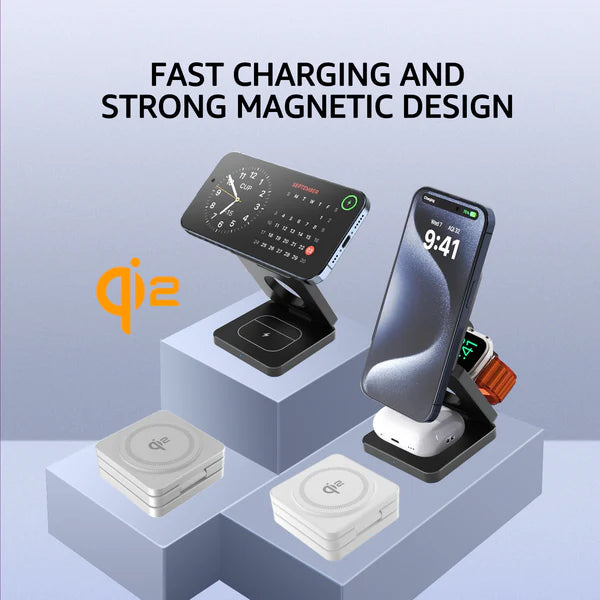 Trifold 3-in-1 MagSafe Qi2 Fast Wireless Charger Stand