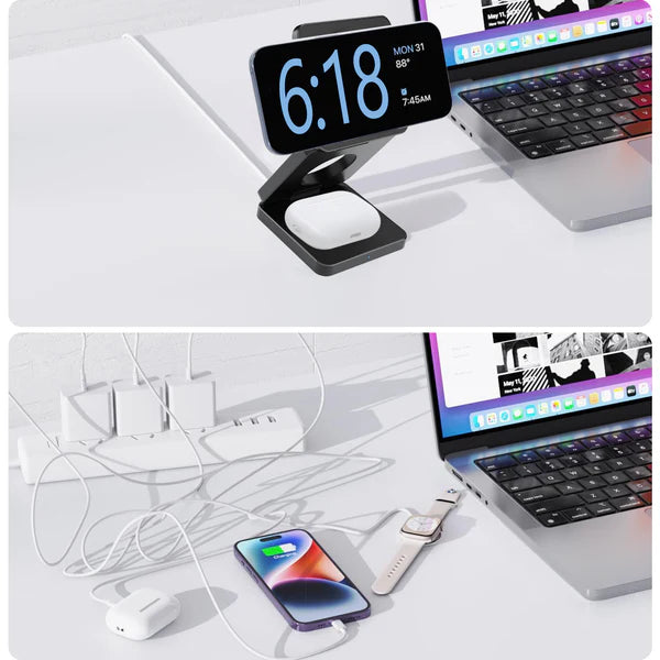 Trifold 3-in-1 MagSafe Qi2 Fast Wireless Charger Stand