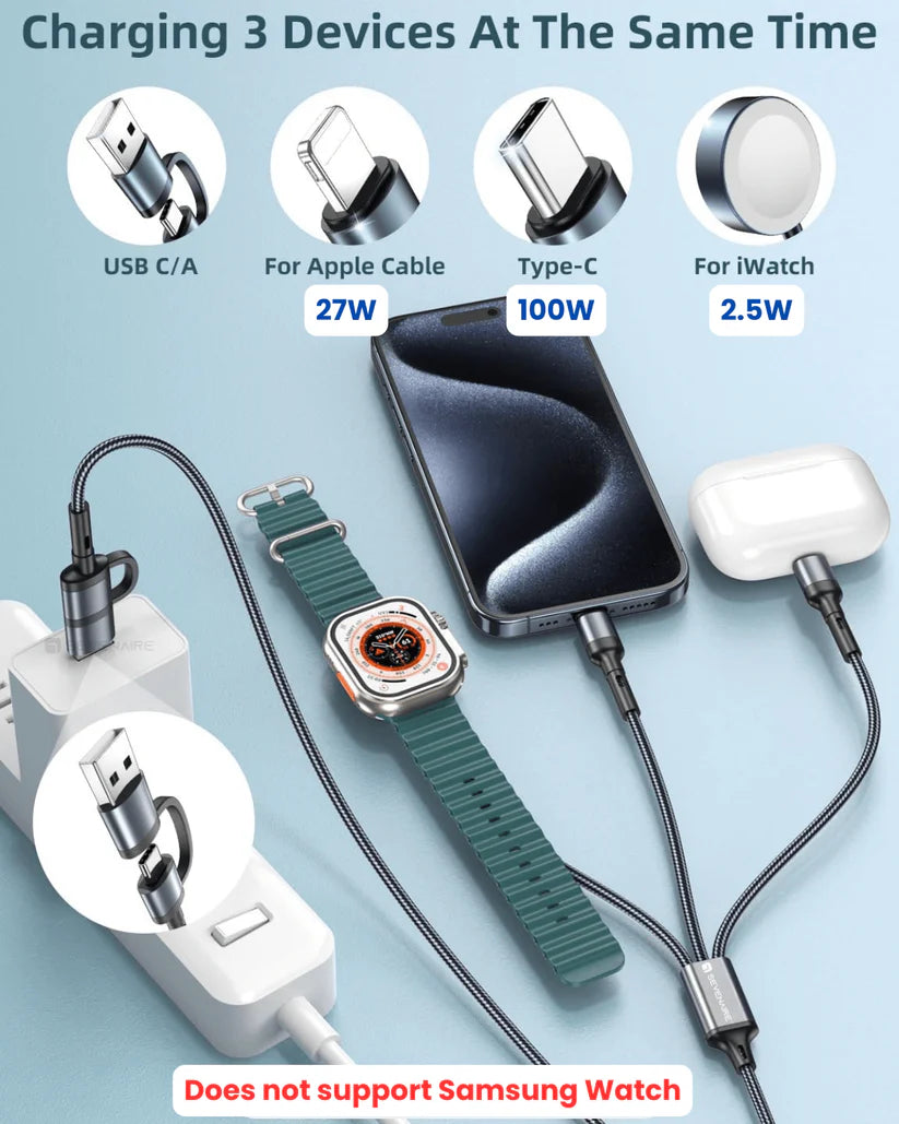 ChargeFusion Pro: 3-in-2 100W PD Cable with Apple Watch Charger Support