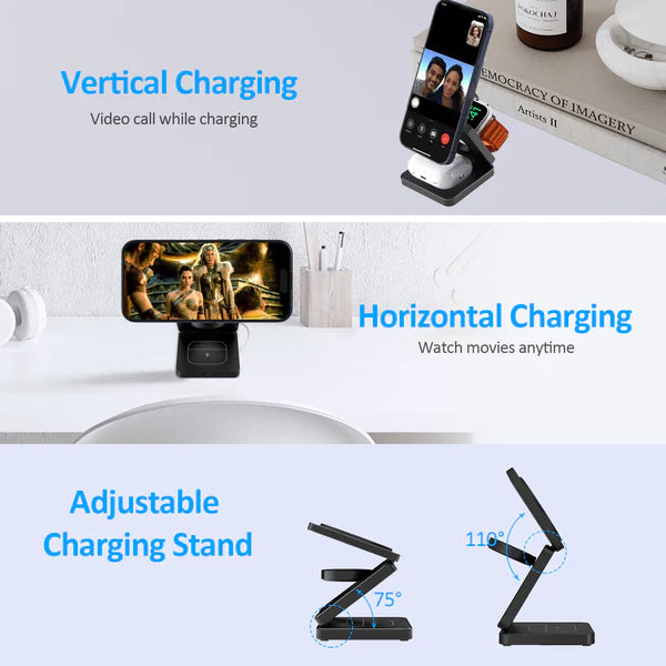 Trifold 3-in-1 MagSafe Qi2 Fast Wireless Charger Stand