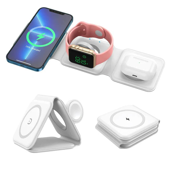 3-in-1 Magnetic Foldable Wireless Charger – MagSafe Compatible