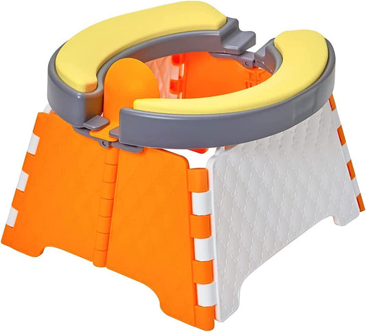 Goohomeey Portable Potty Training Seat for Toddler - Kids Travel Potty | Foldable Toilet Seat | Baby Potty Seat for Indoor and Outdoor (Soft Silicone - Orange)