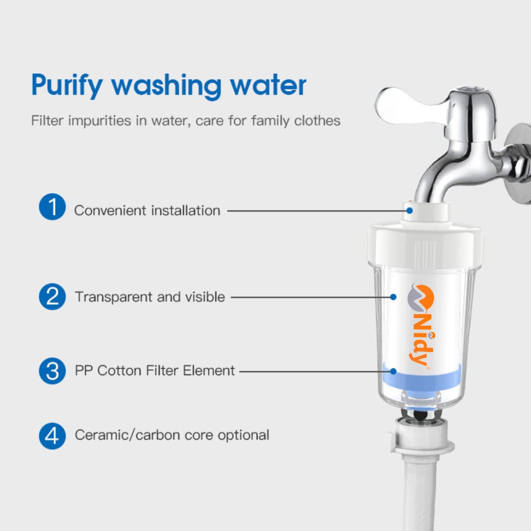Nidy® Whole House Water Filtration System, Reusable Inline Sediment Water Filter, Pre-Filtration System for Washing Machine and Dishwasher Water Purifier, Taps, Faucet, CE-RoHS Approved (Multi-layer PP Cotton Filter, Filtration Accuracy: 3-5 Microns)