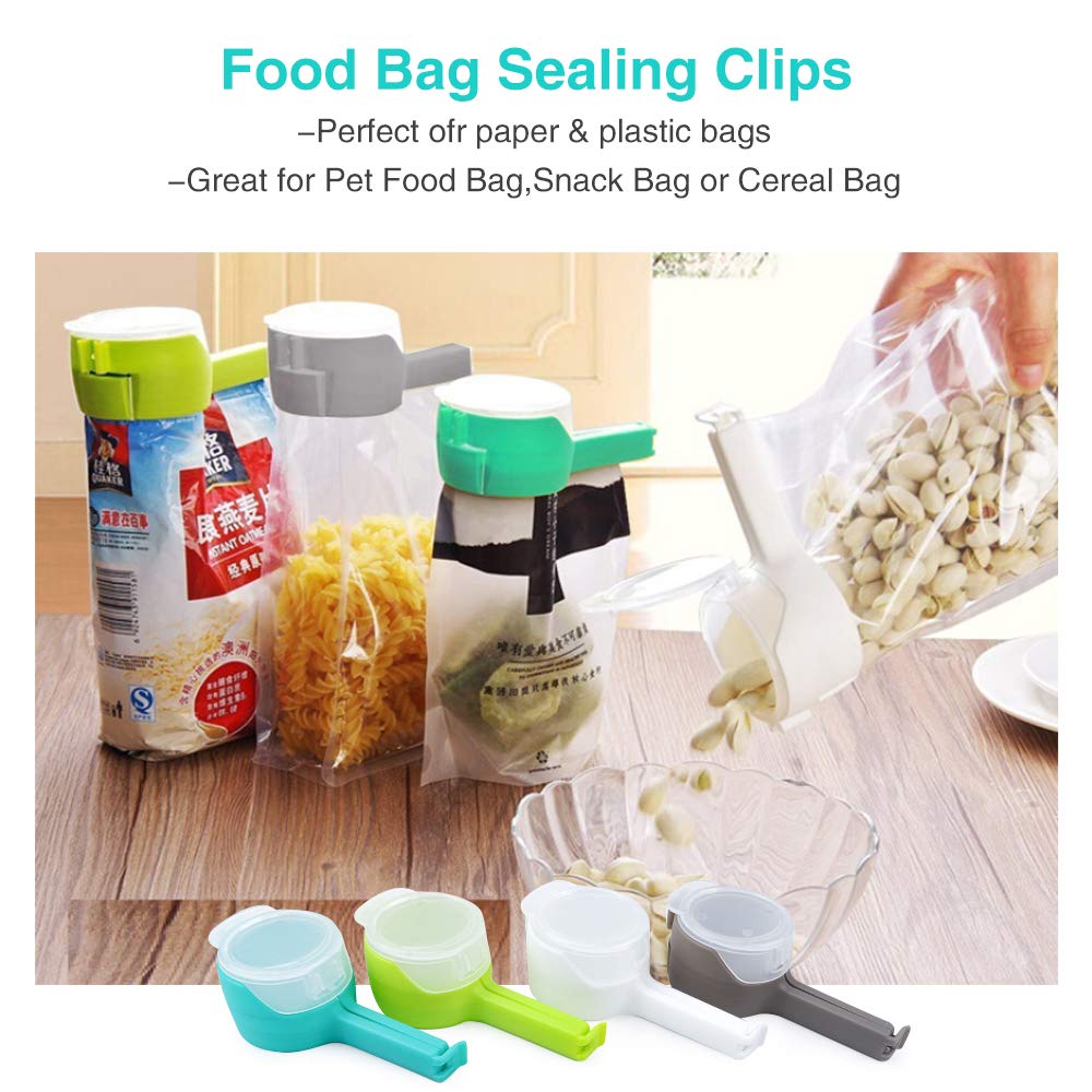 4pcs Food Bag Clips with Pour Spouts, Great Clips Bags for Kitchen, Suitable for Small Particle Food, Liquid,Flour and Baby Food Storage Organizer