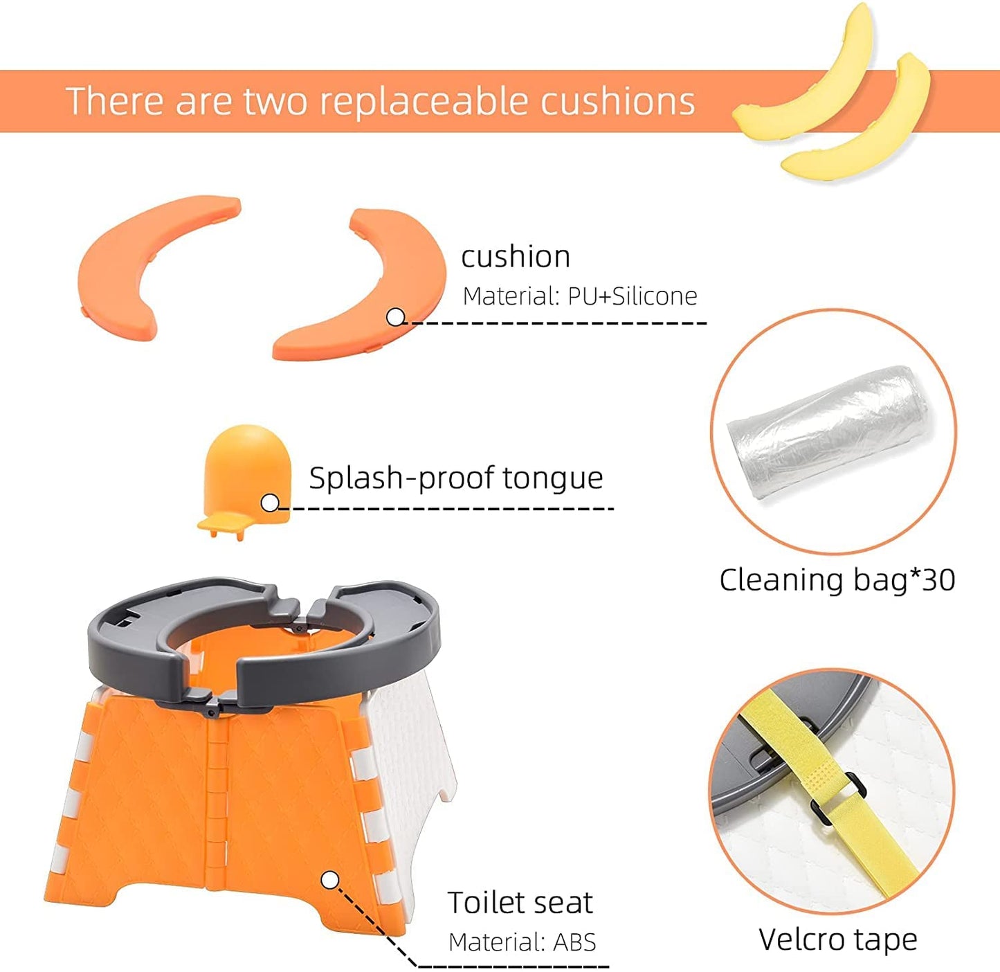 Goohomeey Portable Potty Training Seat for Toddler - Kids Travel Potty | Foldable Toilet Seat | Baby Potty Seat for Indoor and Outdoor (Soft Silicone - Orange)