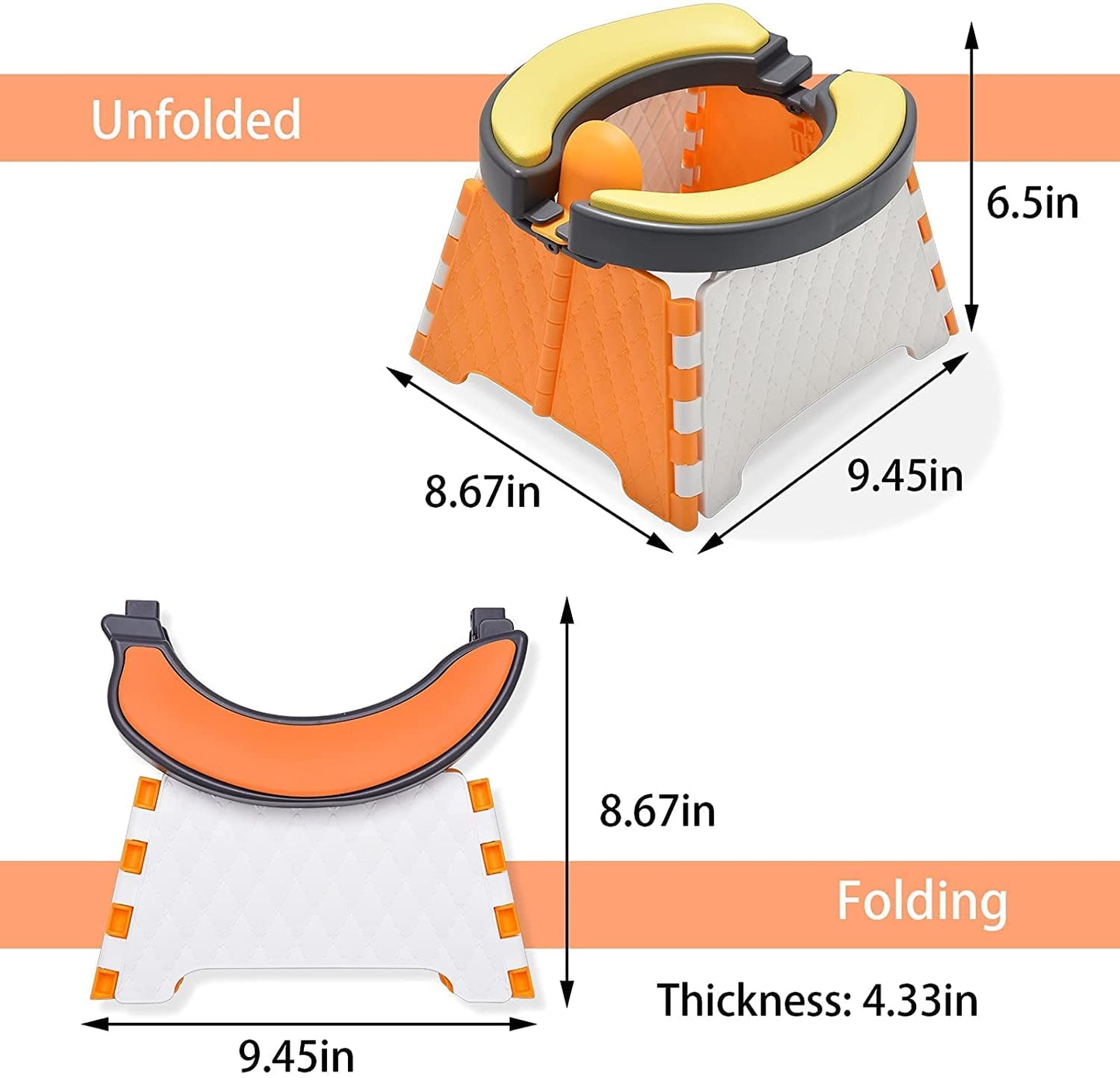 Goohomeey Portable Potty Training Seat for Toddler - Kids Travel Potty | Foldable Toilet Seat | Baby Potty Seat for Indoor and Outdoor (Soft Silicone - Orange)