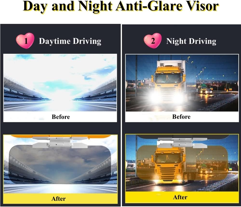 Car Sun Visor Two-sided Anti-Glare Visor 2 in 1 Automobile Sun Anti-UV Anti-Dazzle High Definition Sunshade Mirror Goggle Shield Universal Car Windshield Sun Visor for Sun Glare Snow Blindness UV Rays