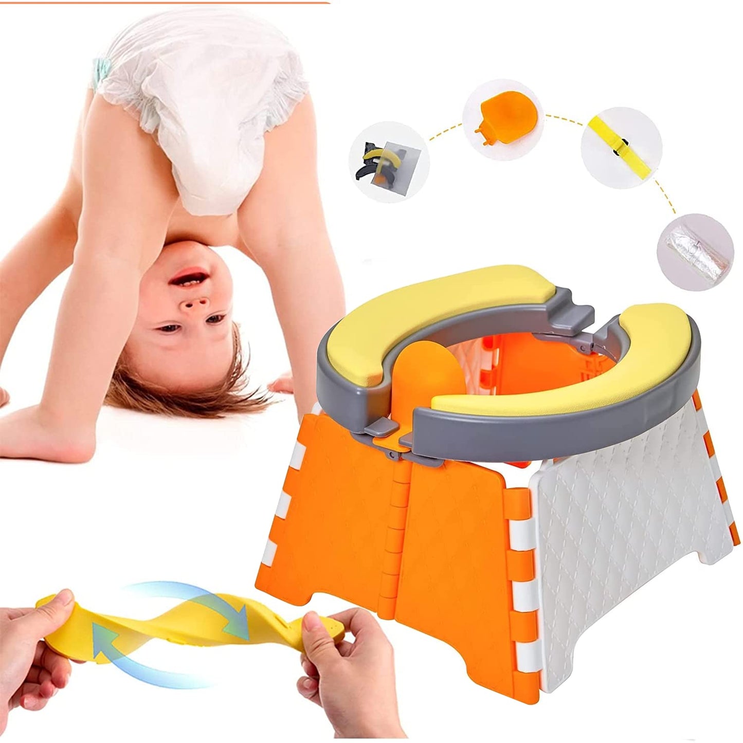 Goohomeey Portable Potty Training Seat for Toddler - Kids Travel Potty | Foldable Toilet Seat | Baby Potty Seat for Indoor and Outdoor (Soft Silicone - Orange)