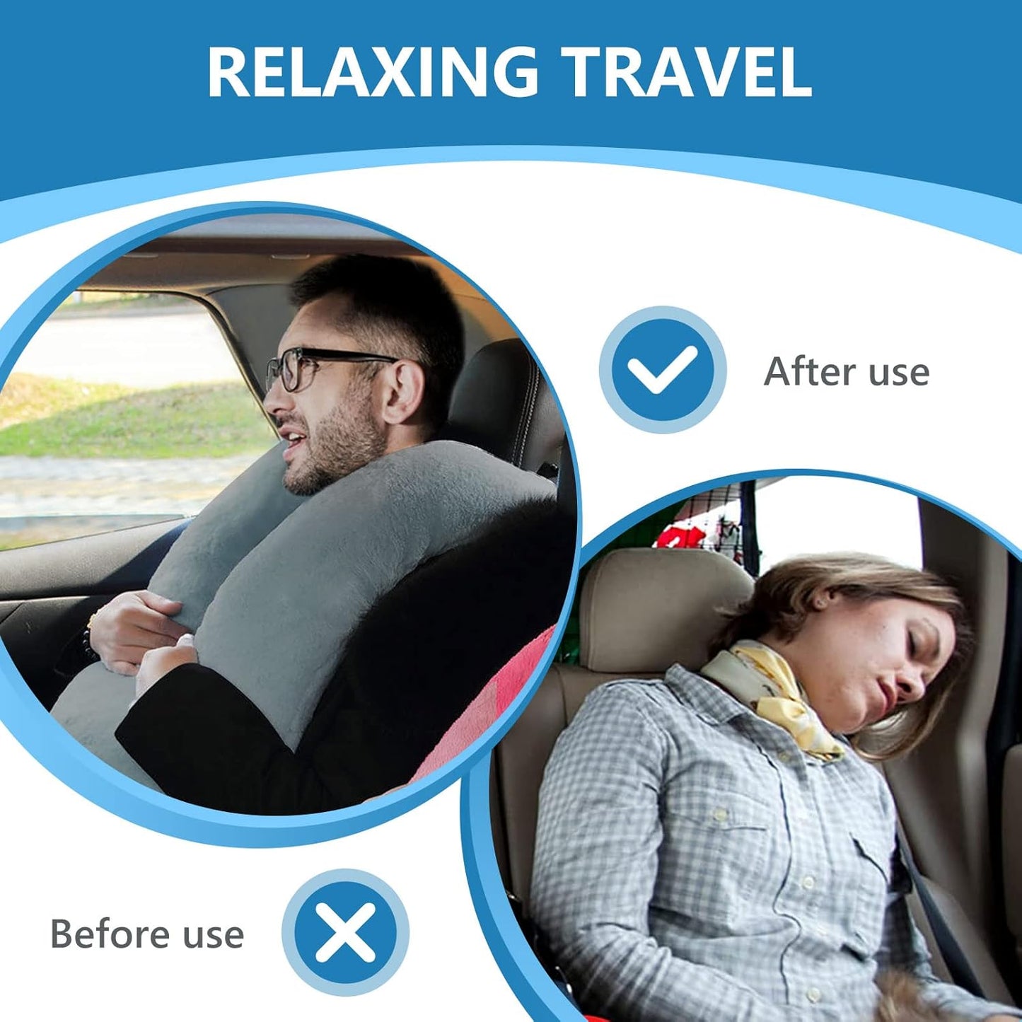 BSROLUNA Travel Pillow Car Sleeping Long Journeys Pillows for The Back seat Adults and Children on Head Support and Body Support U-Shaped Pillows(Grey)