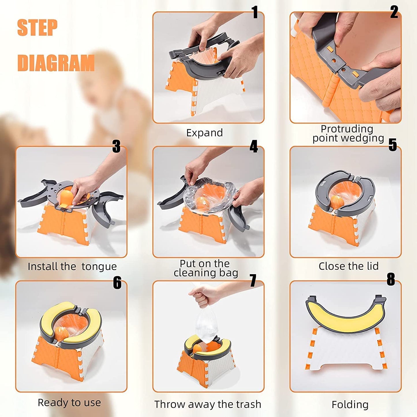 Goohomeey Portable Potty Training Seat for Toddler - Kids Travel Potty | Foldable Toilet Seat | Baby Potty Seat for Indoor and Outdoor (Soft Silicone - Orange)