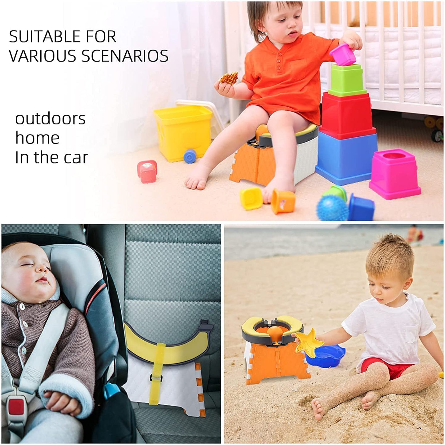 Goohomeey Portable Potty Training Seat for Toddler - Kids Travel Potty | Foldable Toilet Seat | Baby Potty Seat for Indoor and Outdoor (Soft Silicone - Orange)