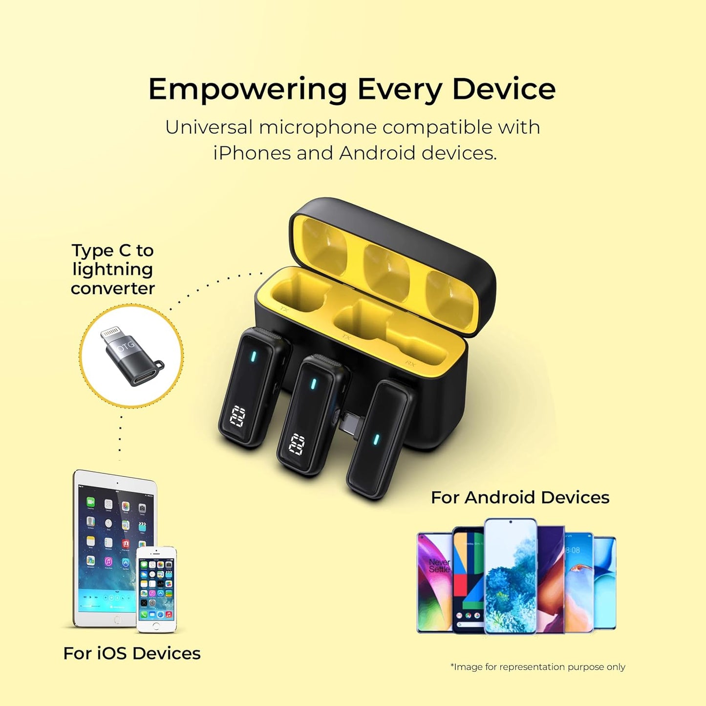 Digitek® DWM 105 2 in 1 Wireless Microphone System with ANC Mode, 50m Wireless Range, 6-Hour Working Time, Plug & Play Auto Pairing, Compatible with Android & iOS for Broadcasting & Audio Recording