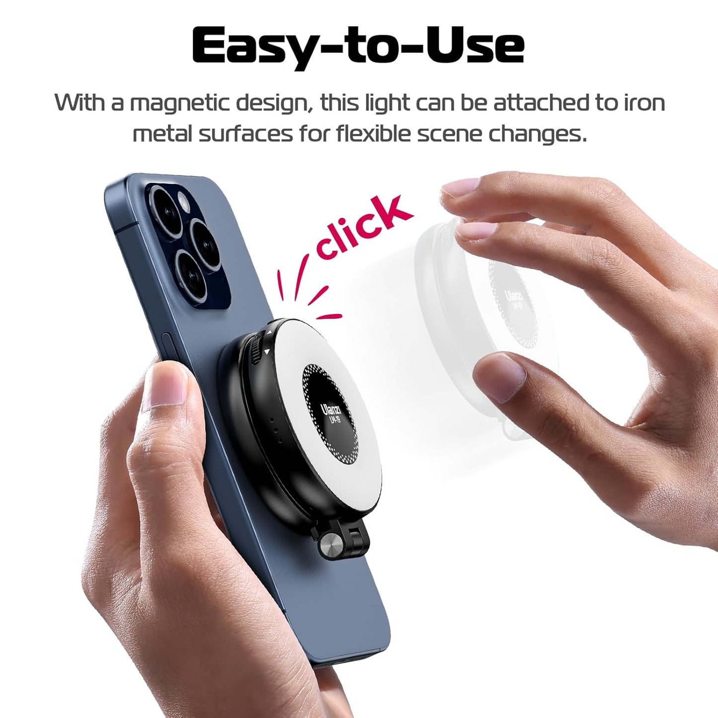 ULANZI Magnetic Selfie Light, LED Fill Light Compatible with Magsafe, LED Selfie Ring Light Included Sticky Ring for Phones, for Selfies/Photography/TikTok/Zoom Calls/Video Conference Color Black
