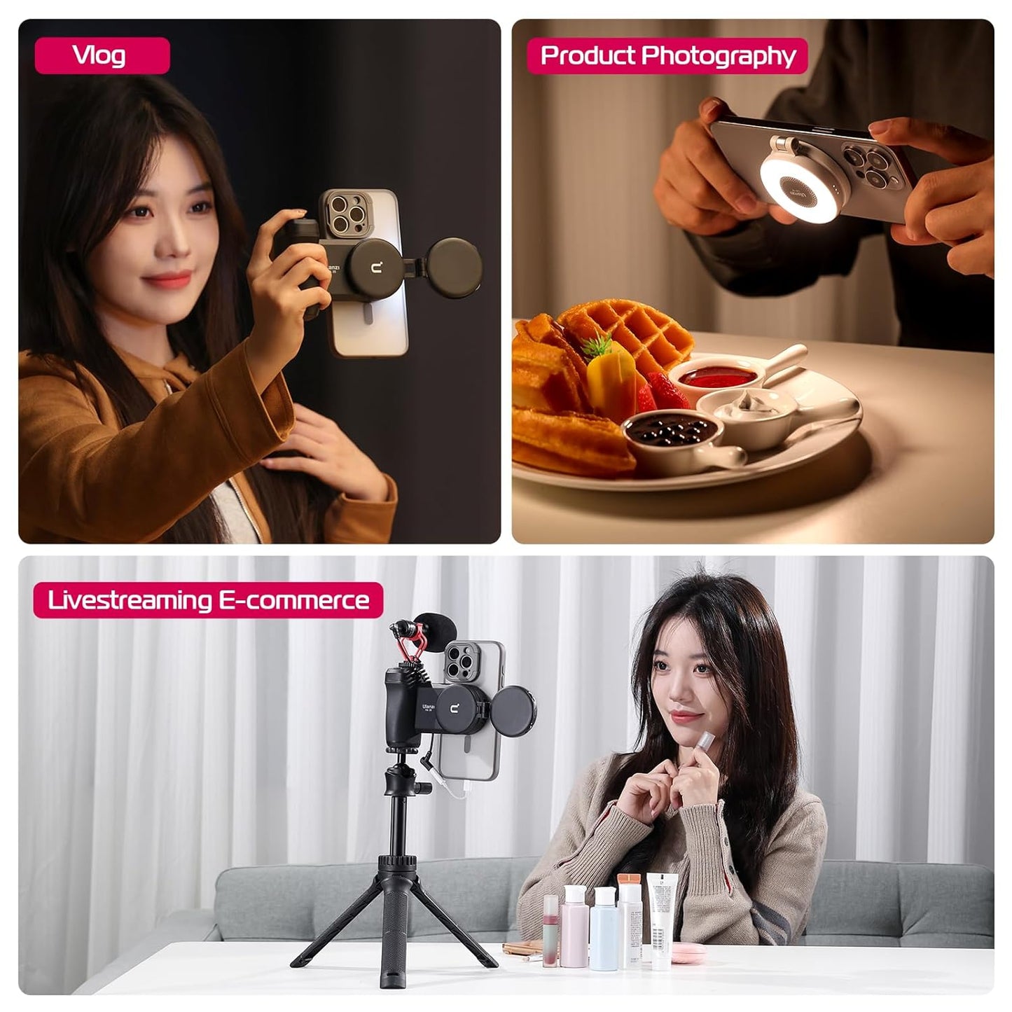 ULANZI Magnetic Selfie Light, LED Fill Light Compatible with Magsafe, LED Selfie Ring Light Included Sticky Ring for Phones, for Selfies/Photography/TikTok/Zoom Calls/Video Conference Color Black