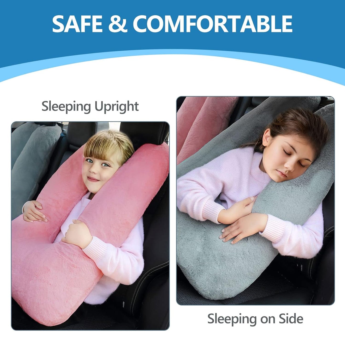 BSROLUNA Travel Pillow Car Sleeping Long Journeys Pillows for The Back seat Adults and Children on Head Support and Body Support U-Shaped Pillows(Grey)