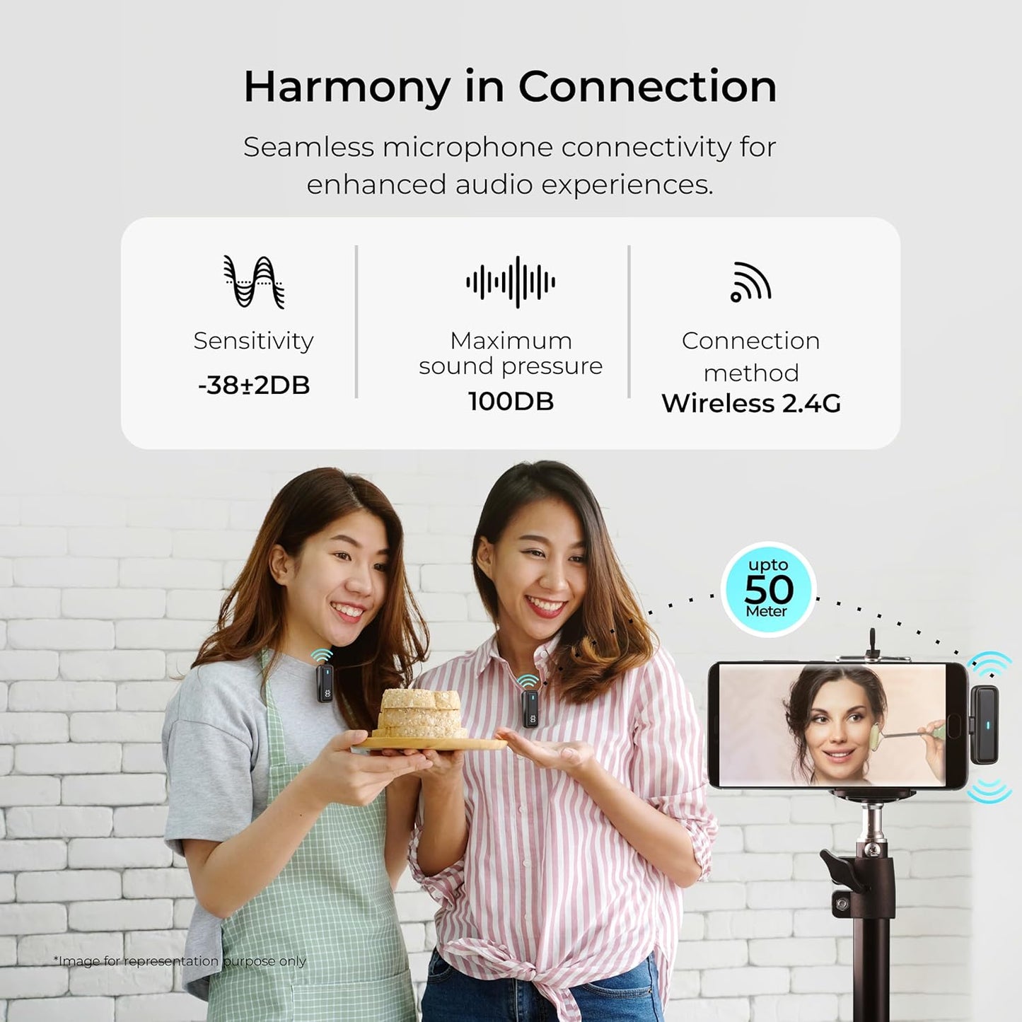 Digitek® DWM 105 2 in 1 Wireless Microphone System with ANC Mode, 50m Wireless Range, 6-Hour Working Time, Plug & Play Auto Pairing, Compatible with Android & iOS for Broadcasting & Audio Recording