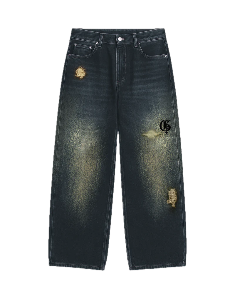 Mud Dyed Washed Baggy Jeans