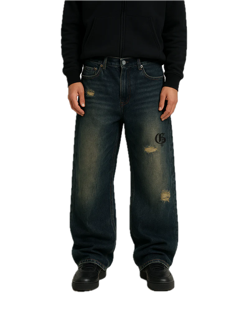 Mud Dyed Washed Baggy Jeans