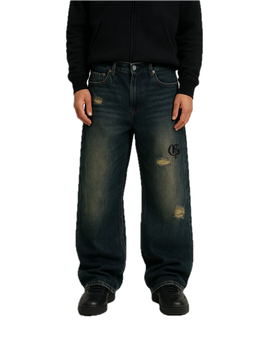 Mud Dyed Washed Baggy Jeans