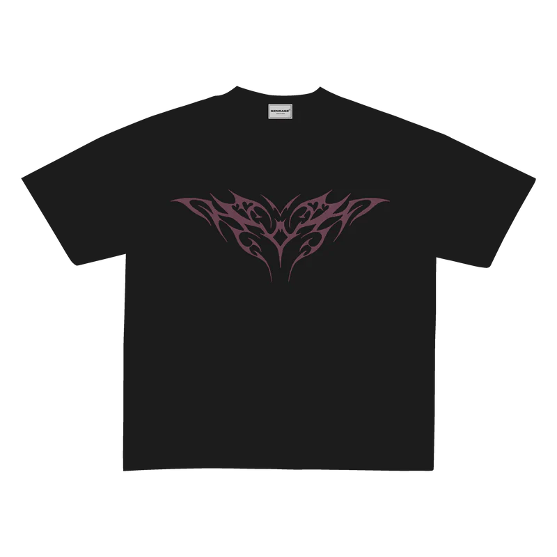 Grunge Magenta Unisex Black Oversized Tshirt