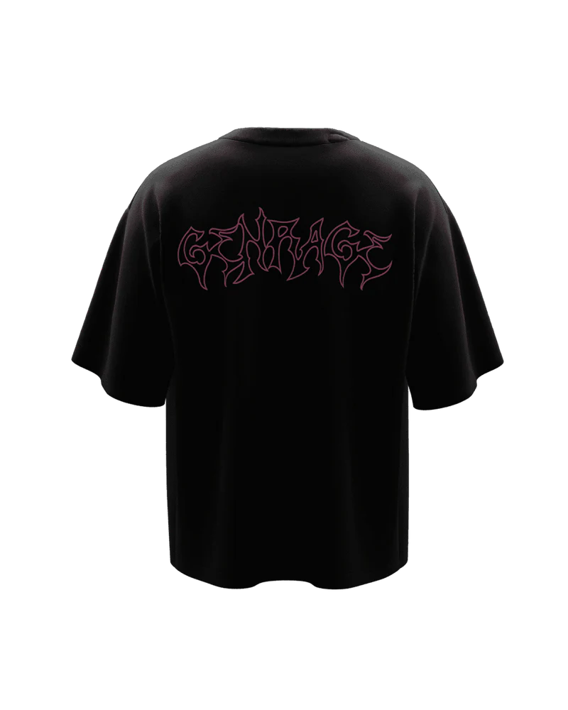 Grunge Magenta Unisex Black Oversized Tshirt
