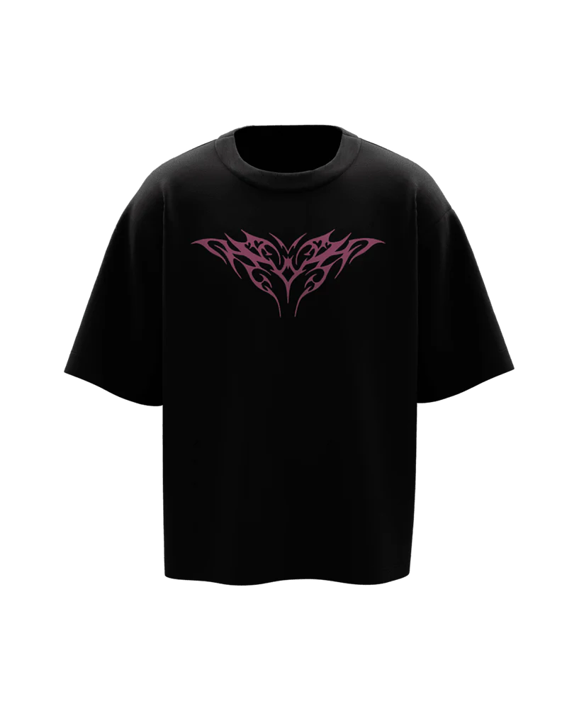 Grunge Magenta Unisex Black Oversized Tshirt