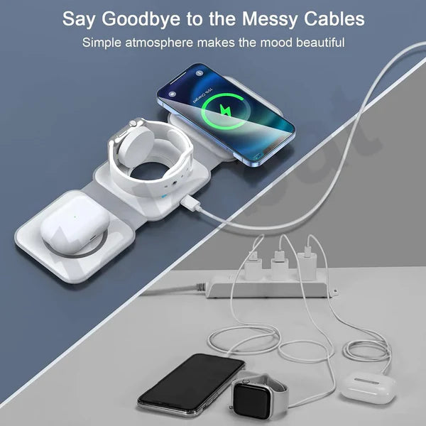 3-in-1 Magnetic Foldable Wireless Charger – MagSafe Compatible