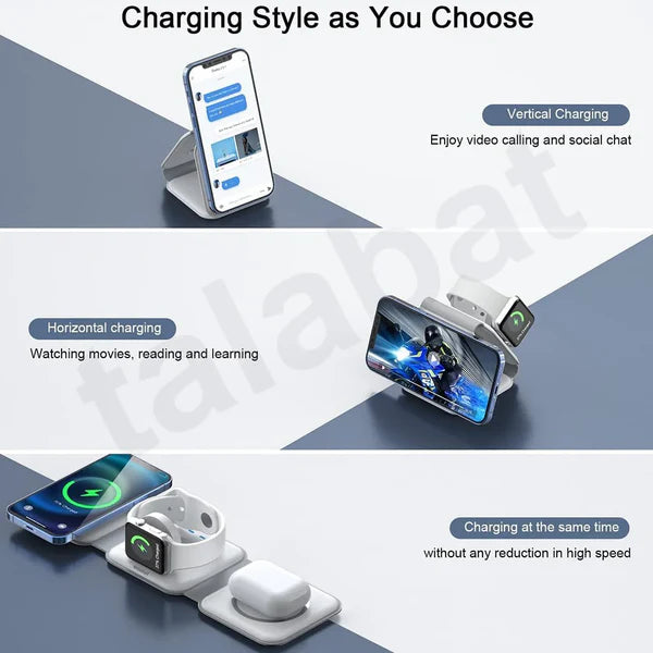 3-in-1 Magnetic Foldable Wireless Charger – MagSafe Compatible