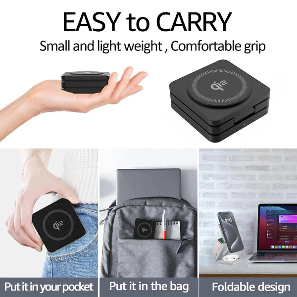 Trifold 3-in-1 MagSafe Qi2 Fast Wireless Charger Stand