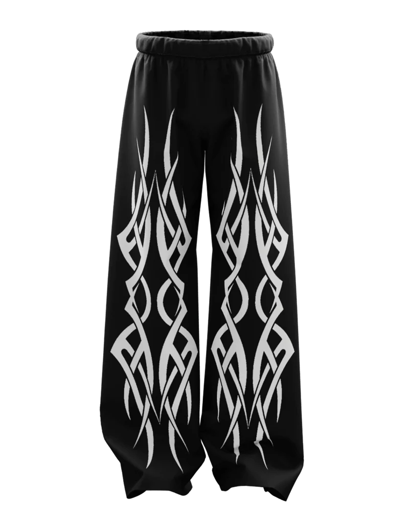 Throne Black Unisex Straight Fit Baggy Pants