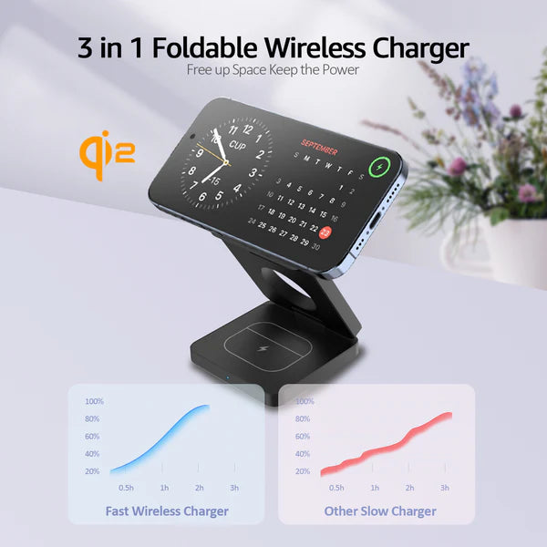 3-in-1 Magnetic Foldable Wireless Charger – MagSafe Compatible