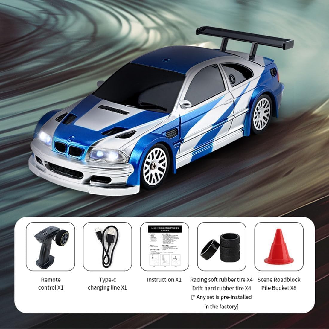 TOUCAN RC HOBBY Remote Control Mini Drift Car Race Car Toy Radio Lights Traffic Safety Cone Without A Gyro Blue
